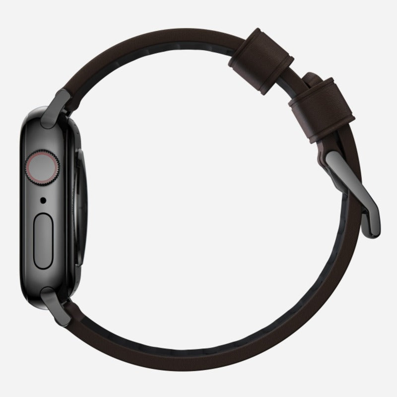 Nomad Active Band Pro for Apple Watch Ultra 1-3, Series 4-11, SE 44-49mm Black Hardware Leather Bracelet - Classic Brown - Mac Addict