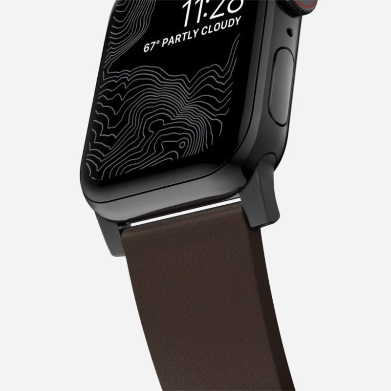 Nomad Active Band Pro for Apple Watch Ultra 1-3, Series 4-11, SE 44-49mm Black Hardware Leather Bracelet - Classic Brown - Mac Addict