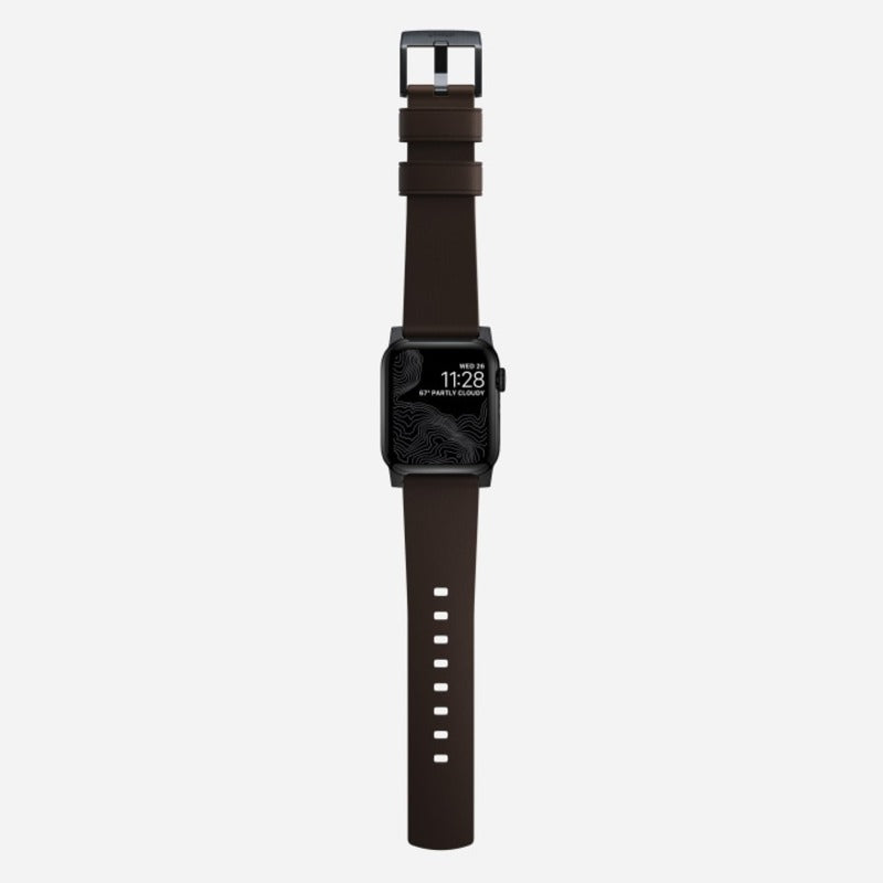 Nomad Active Band Pro for Apple Watch Ultra 1-3, Series 4-11, SE 44-49mm Black Hardware Leather Bracelet - Classic Brown - Mac Addict