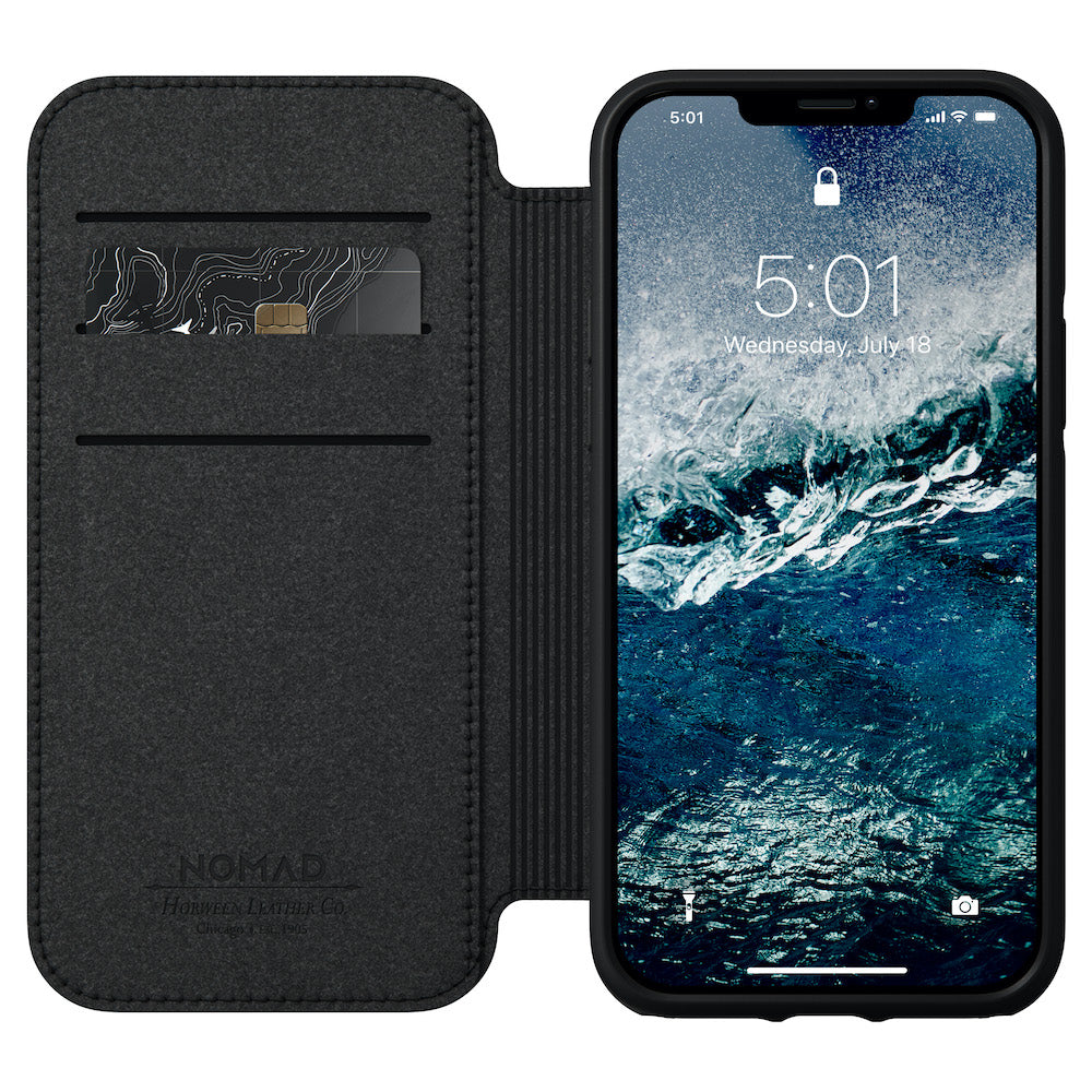 Nomad Rugged Leather Folio Case w/ Magsafe For iPhone 12/12 Pro - Black - Mac Addict