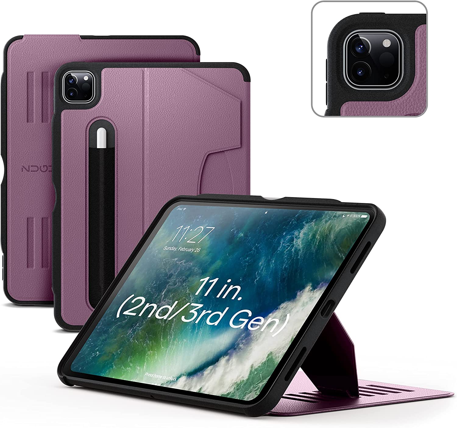 Zugu iPad Folio Case Magnetic Stand iPad Pro 11 inch 1st 2nd 3rd 4th Gen - Berry Purple