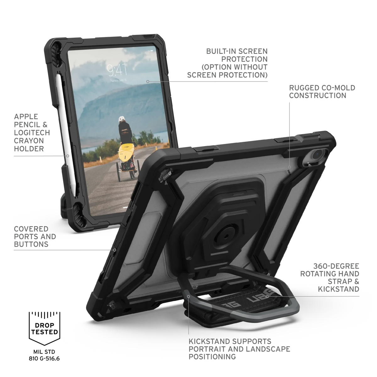 UAG Plasma Rugged Case iPad 10th Gen 10.9  Kickstand &amp; Handstrap - Black