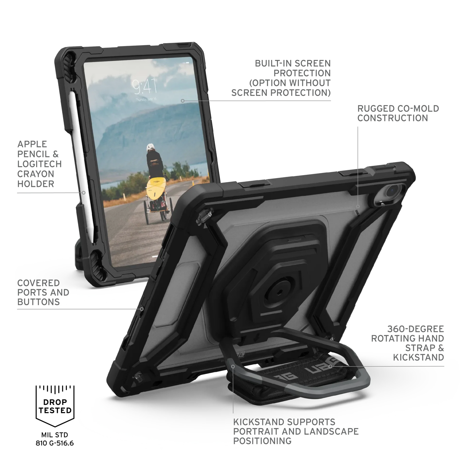UAG Plasma Rugged Case iPad 10th Gen 10.9  Kickstand & Handstrap - Black