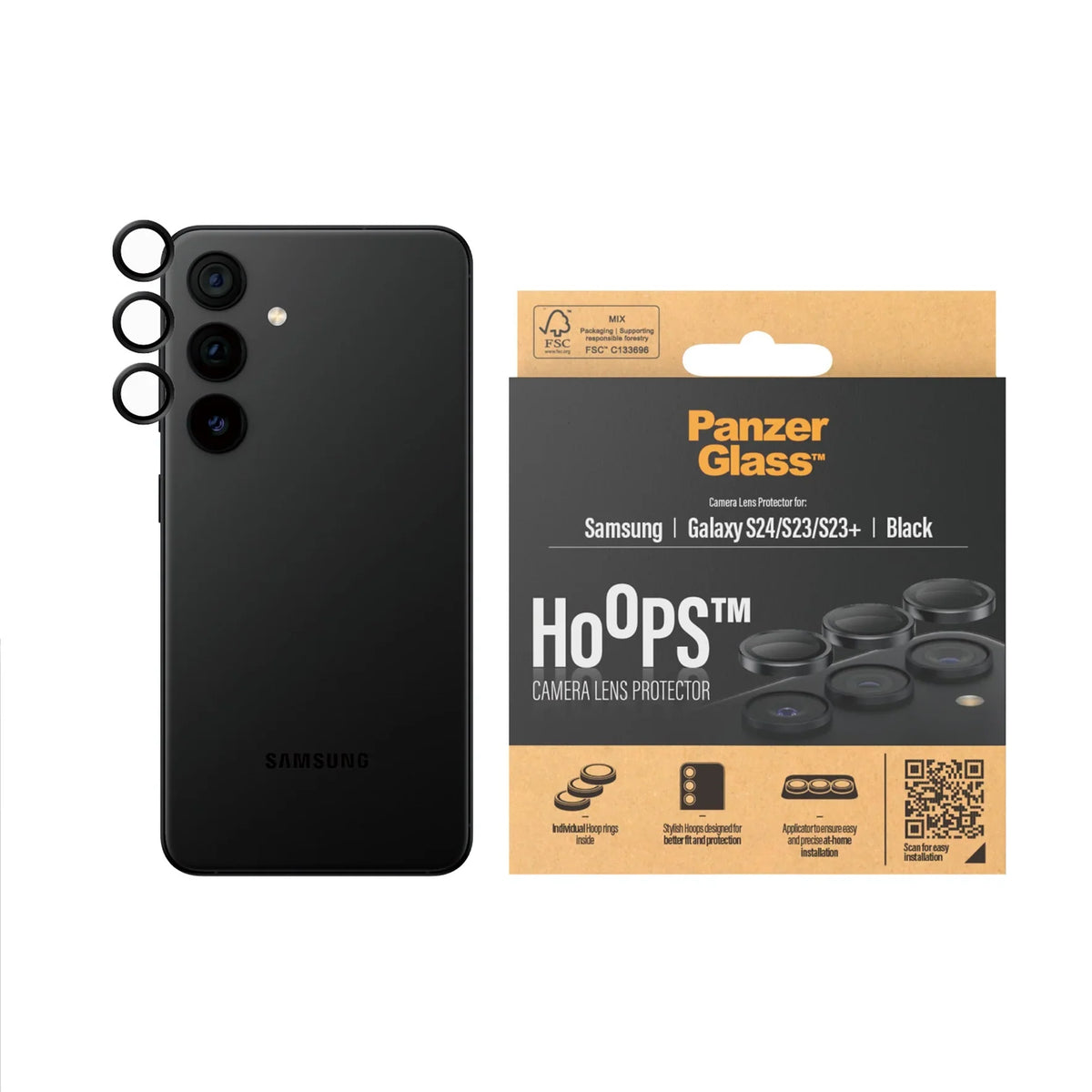 PanzerGlass Hoops Camera Lens Protector for Samsung Galaxy S24 - Black - Mac Addict