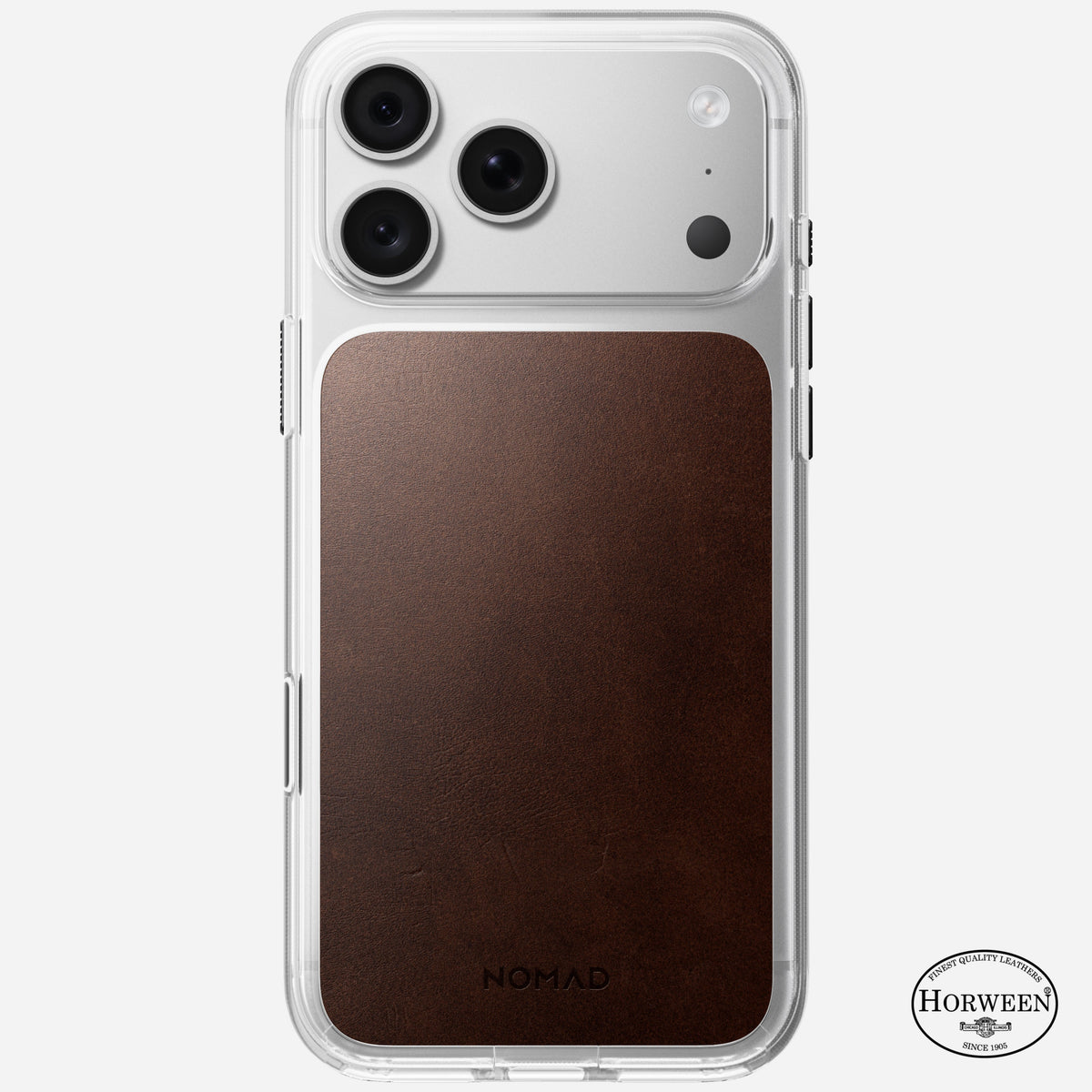 Clear + Leather Case for iPhone 18 Pro Max 6.9 in Rustic Brown Horween - Nomad