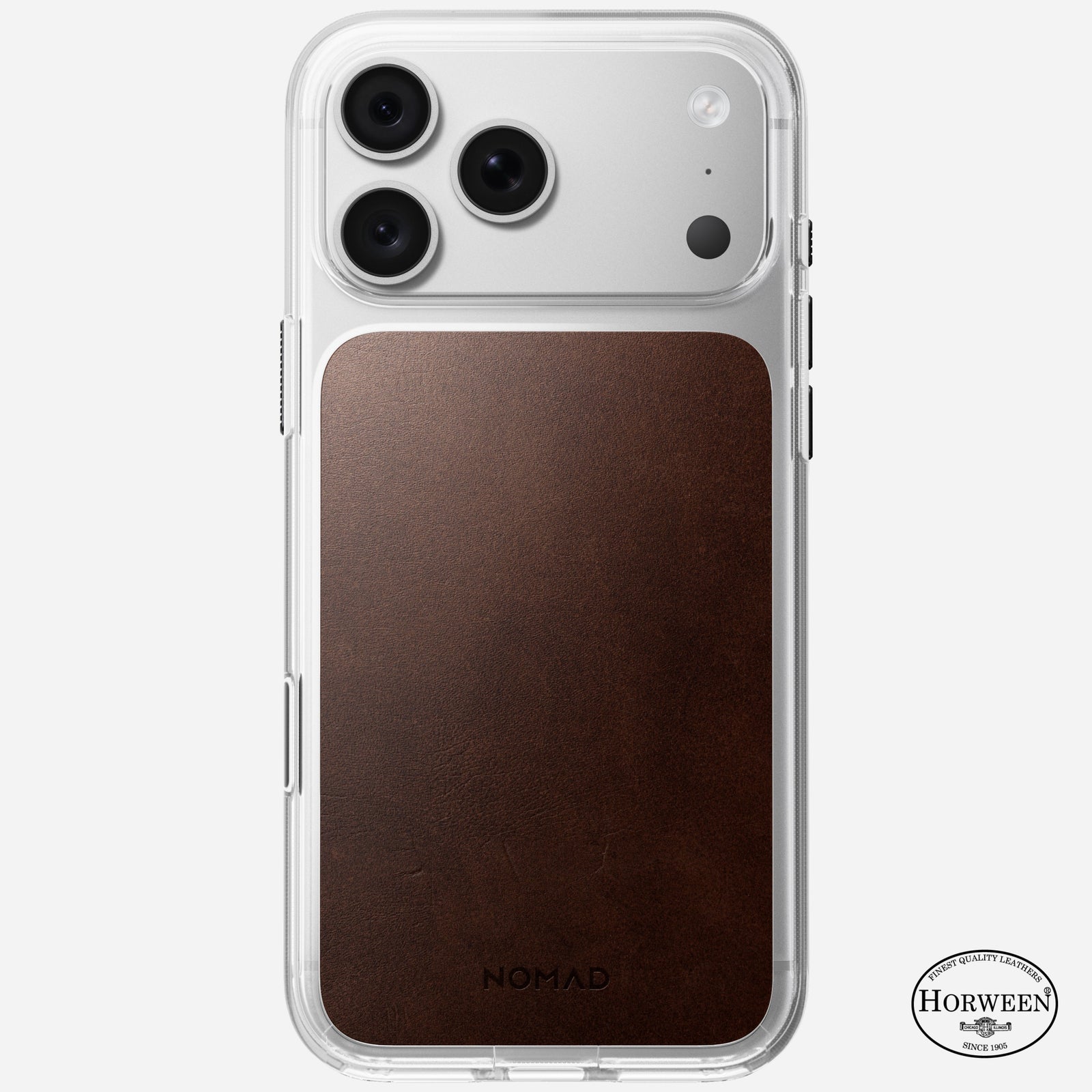 Clear + Leather Case for iPhone 18 Pro Max 6.9 in Rustic Brown Horween - Nomad