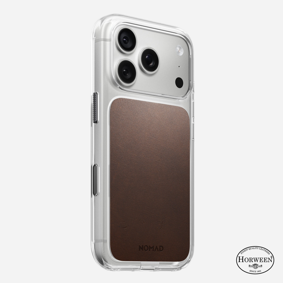 Clear + Leather Case for iPhone 18 Pro 6.3 in Rustic Brown Horween - Nomad