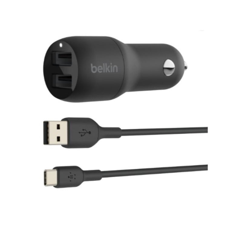 Belkin 24W Dual USB-A Car Charger and USB-A to USB-C Cable - Black