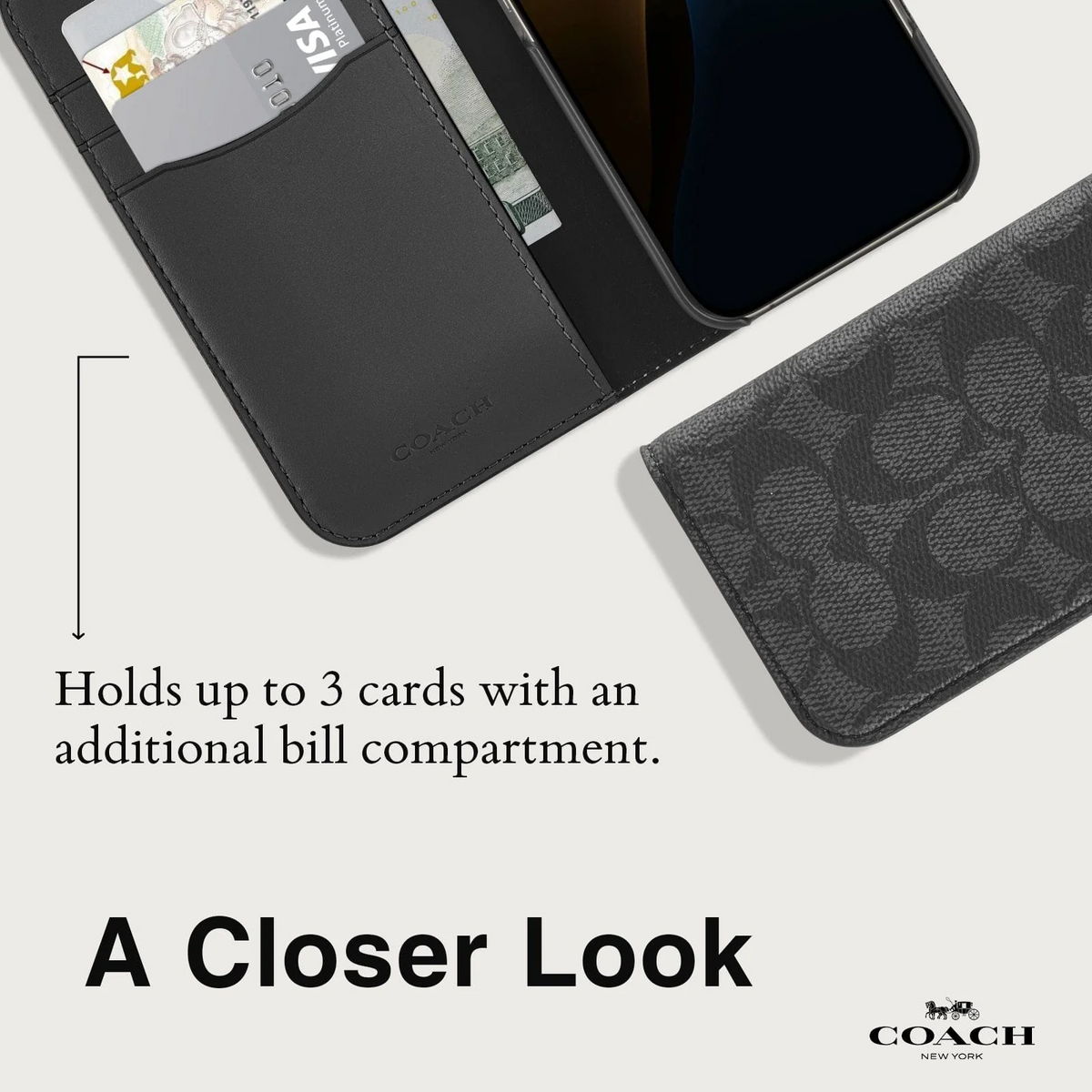 Coach Folio Case Signature Charcoal for iPhone 16 Pro Signature Charcoal