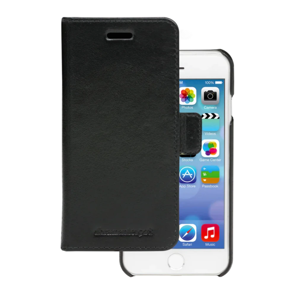 Dbramante1928 Lynge Leather Folio Case iPhone SE 3rd / 2nd / 8 / 7 Black - BONUS Screen Protector