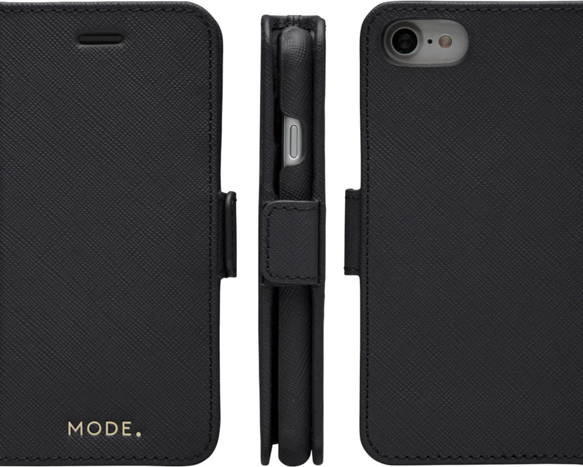 Dbramante1928 New York Leather Folio Case iPhone SE 3rd / 2nd / 8 / 7 Night Black - BONUS Screen Protector