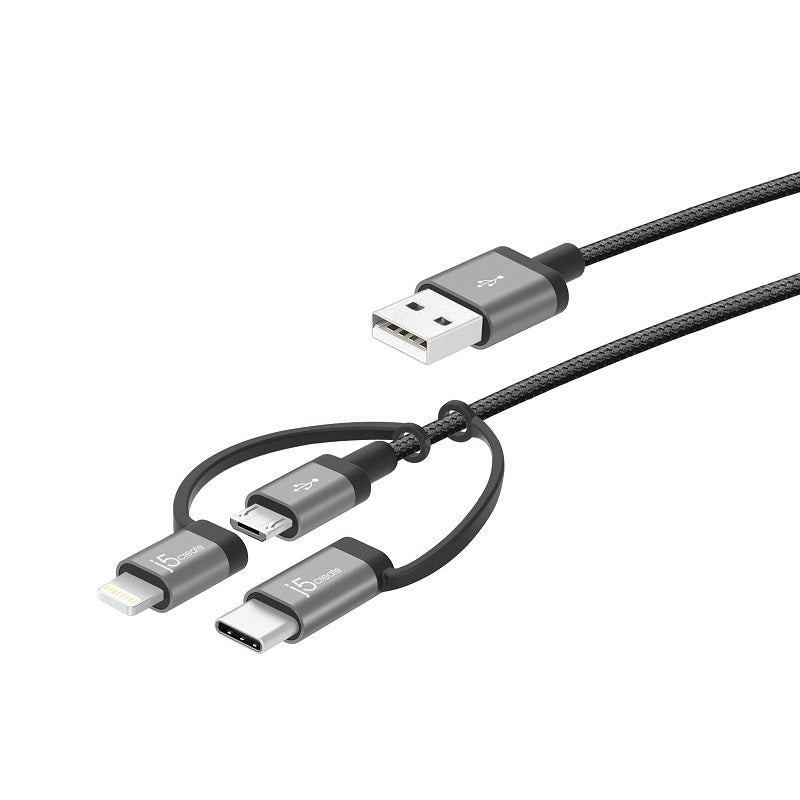 j5create 3-in-1 USB to Lightning / USB-C / Micro USB Cable (1m)