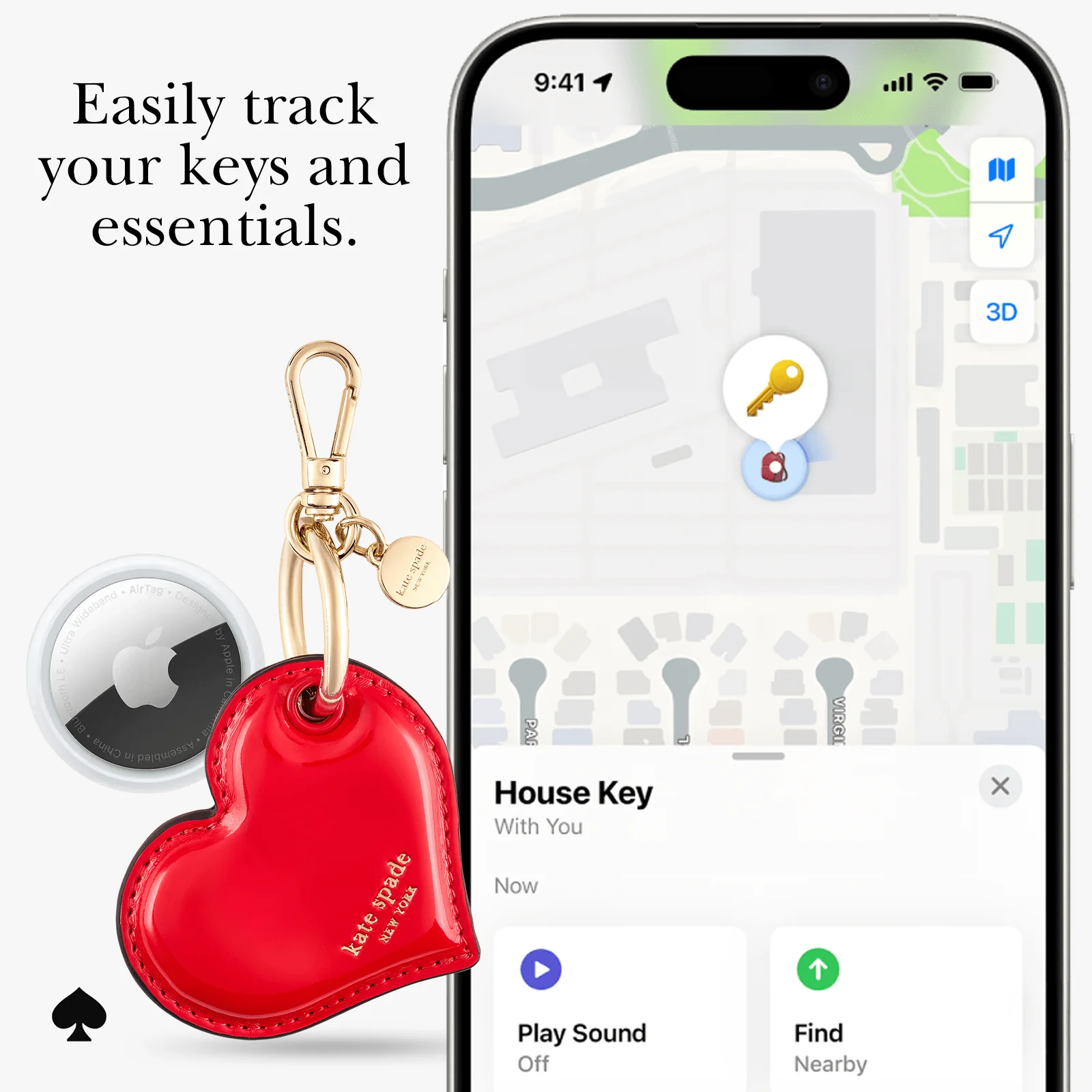 Kate Spade Heart Charm Keychain for AirTag - Mac Addict