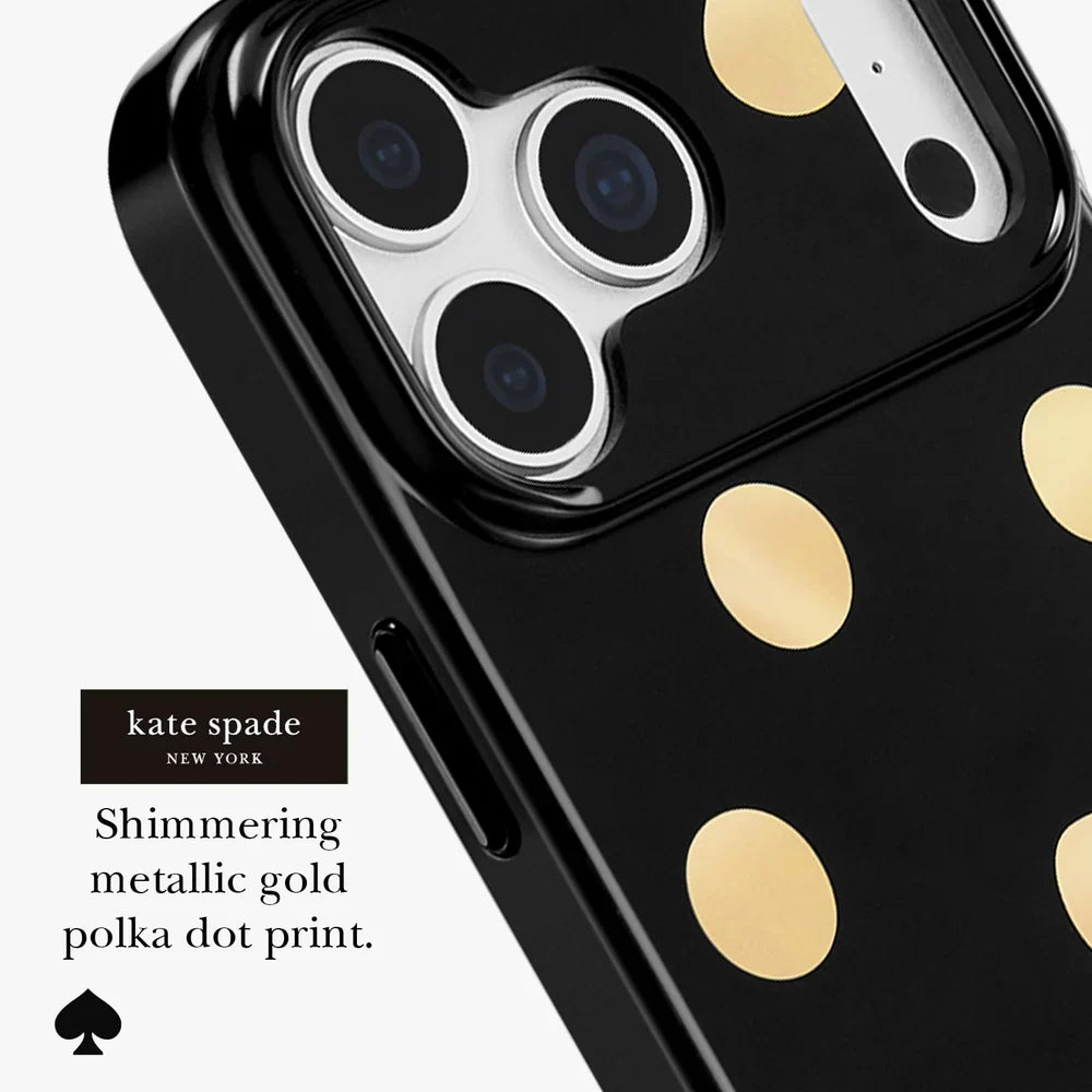 Metallic Classic Dot MagSafe Case for iPhone 18 Pro & 17 Pro 6.3 in Black/Gold - Kate Spade