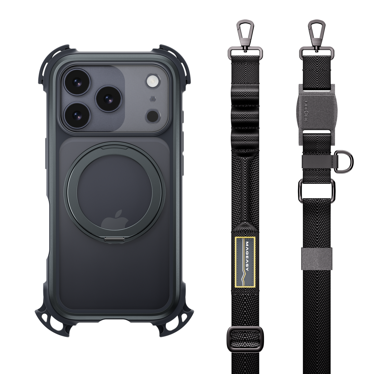 Mageasy Odyssey Ultra M 360 Tough Case &amp; Stand &amp; Lanyard for iPhone 17 Pro - Midnight Black - Mac Addict