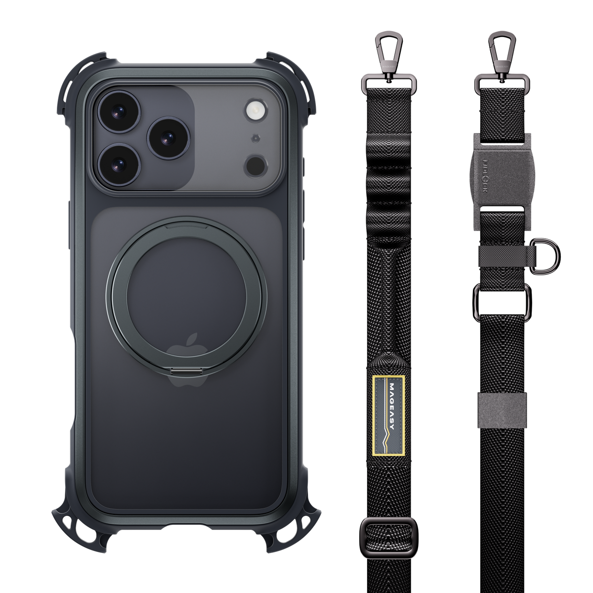 Mageasy Odyssey Ultra M 360 Tough Case &amp; Stand &amp; Lanyard for iPhone 17 Pro Max -Midnight Black - Mac Addict