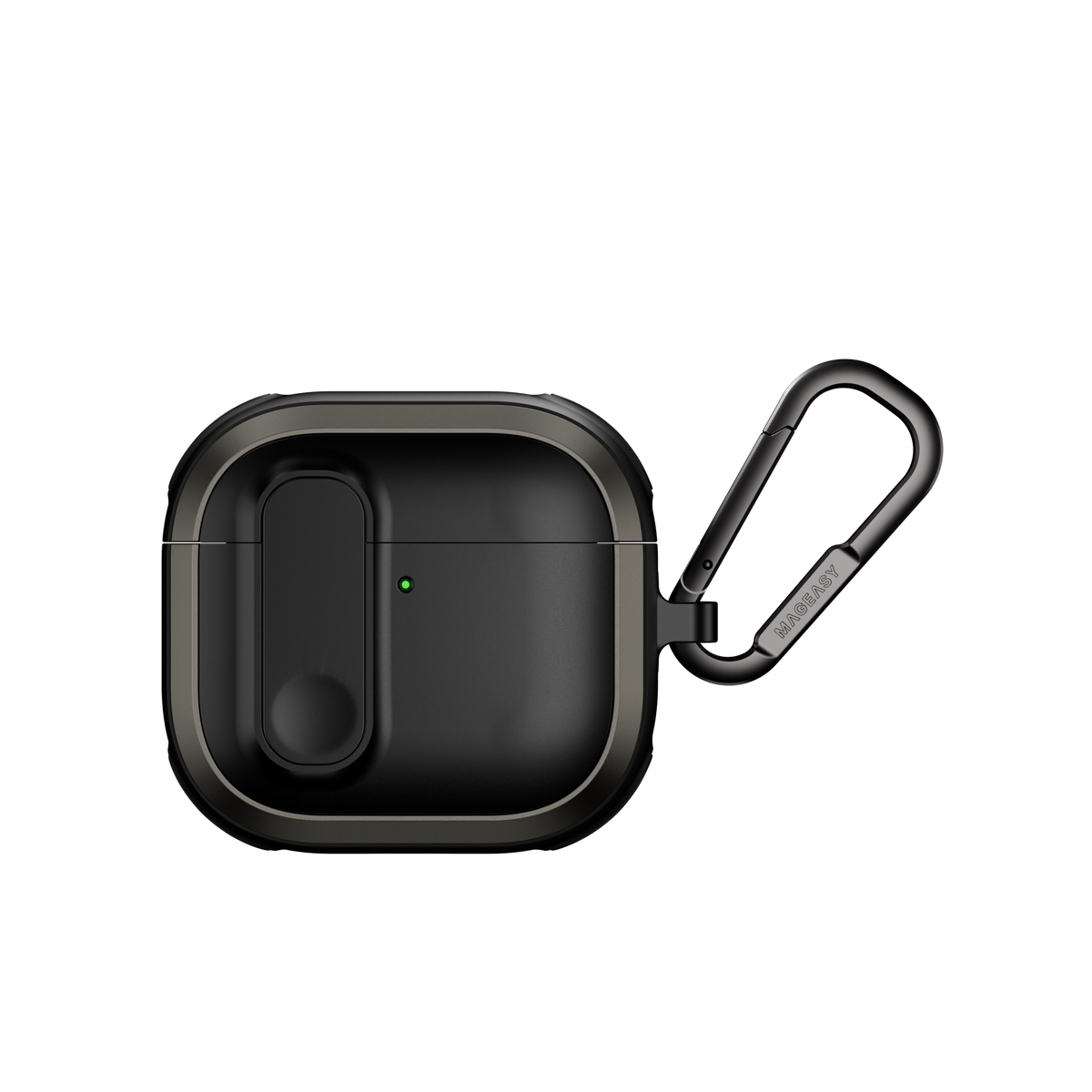 MAGEASY Odyssey AirPods 4 protective case in Metal Black, closed front view with secure latch