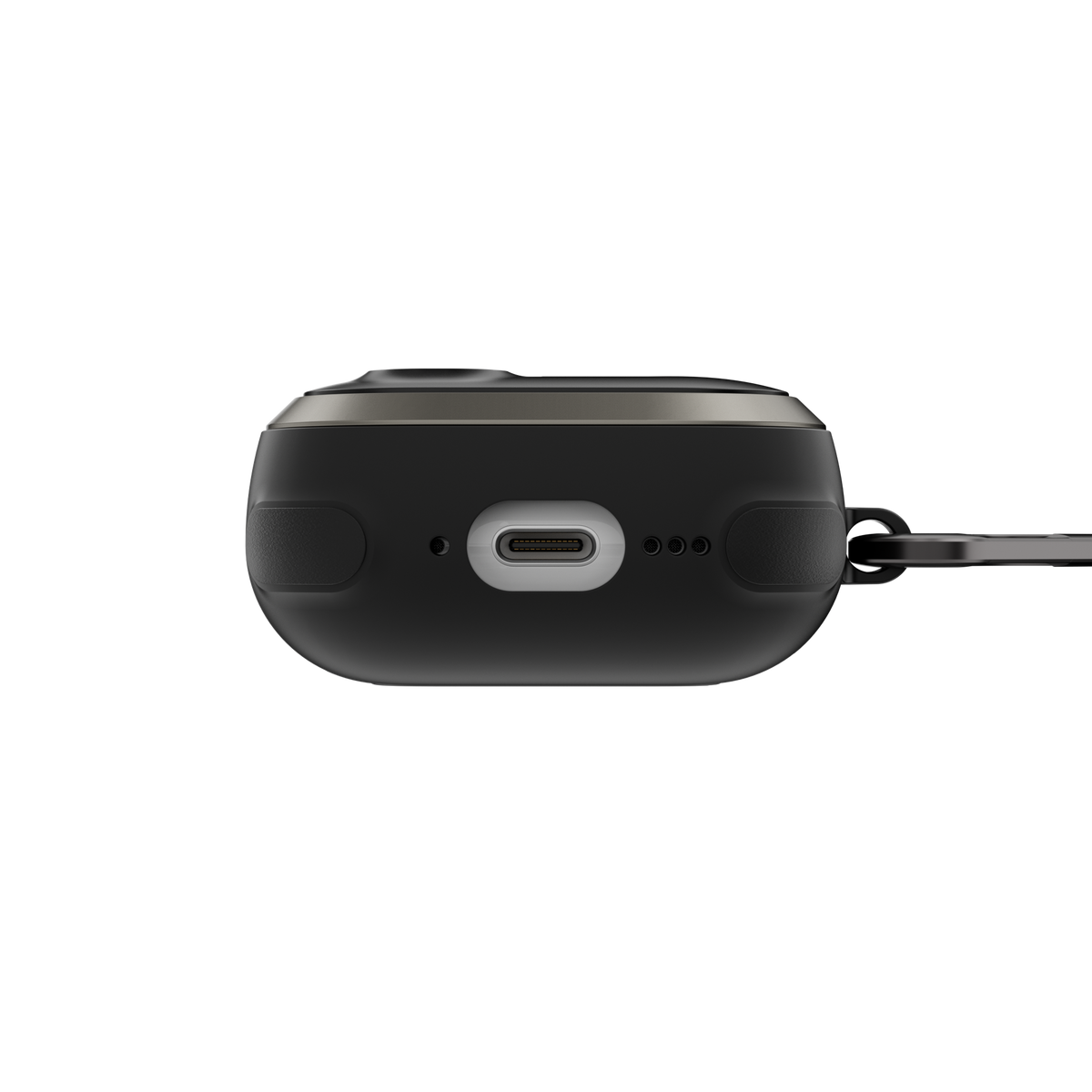 MAGEASY Odyssey AirPods 4 case in Metal Black, bottom view with charging port access