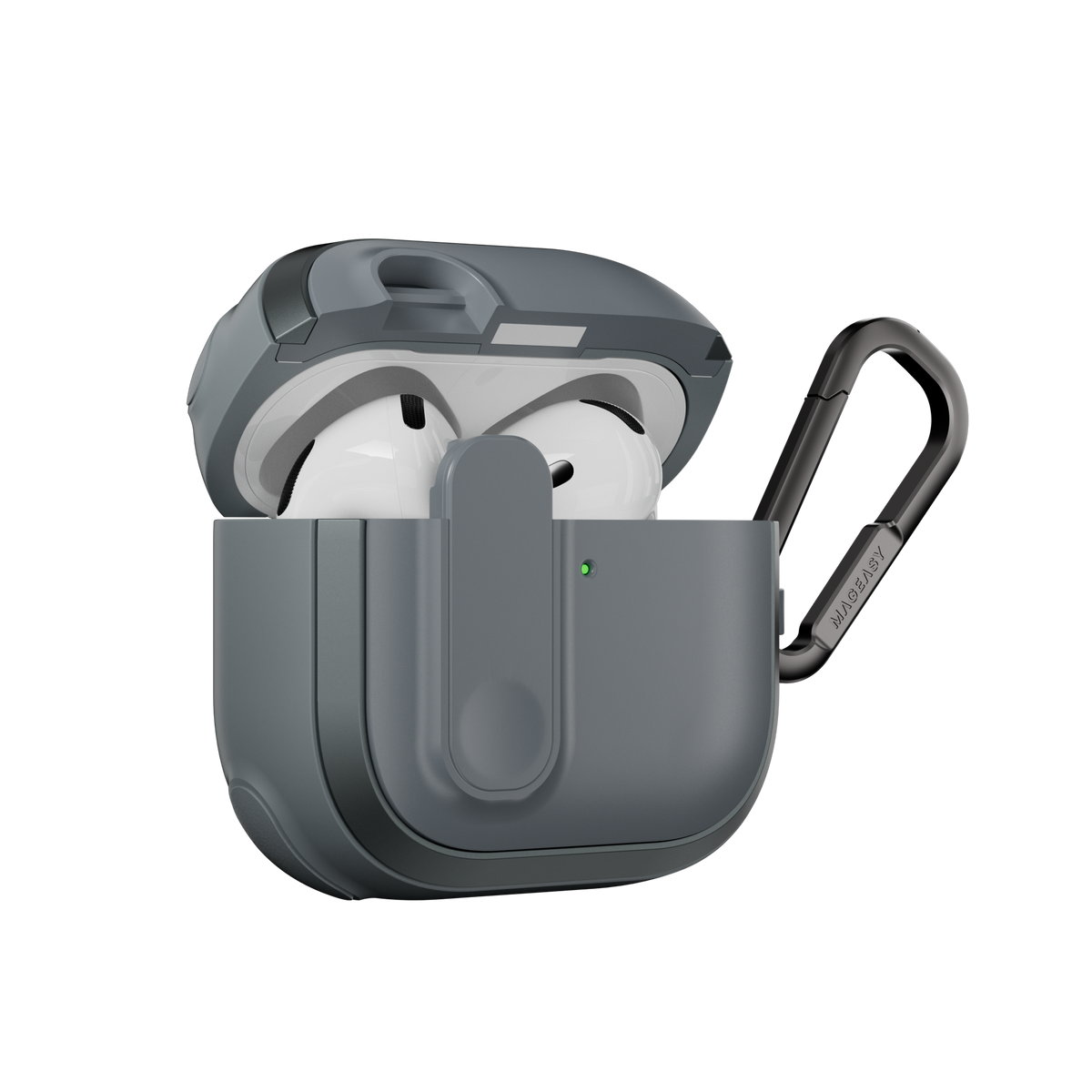 MAGEASY Odyssey AirPods 4 shockproof case in Metal Blue Gray, side profile showing protective shell