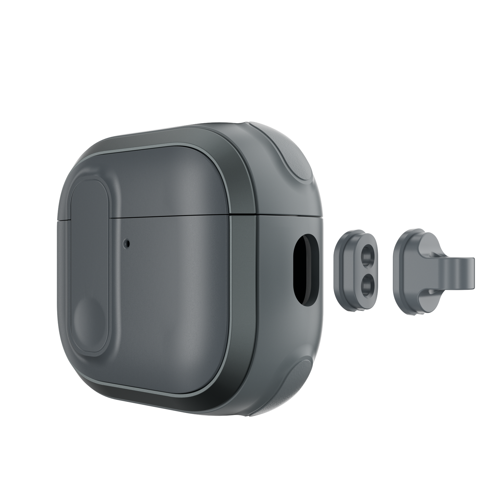 MAGEASY Odyssey AirPods 4 cover in Metal Blue Gray, detachable hook and accessory mount detail