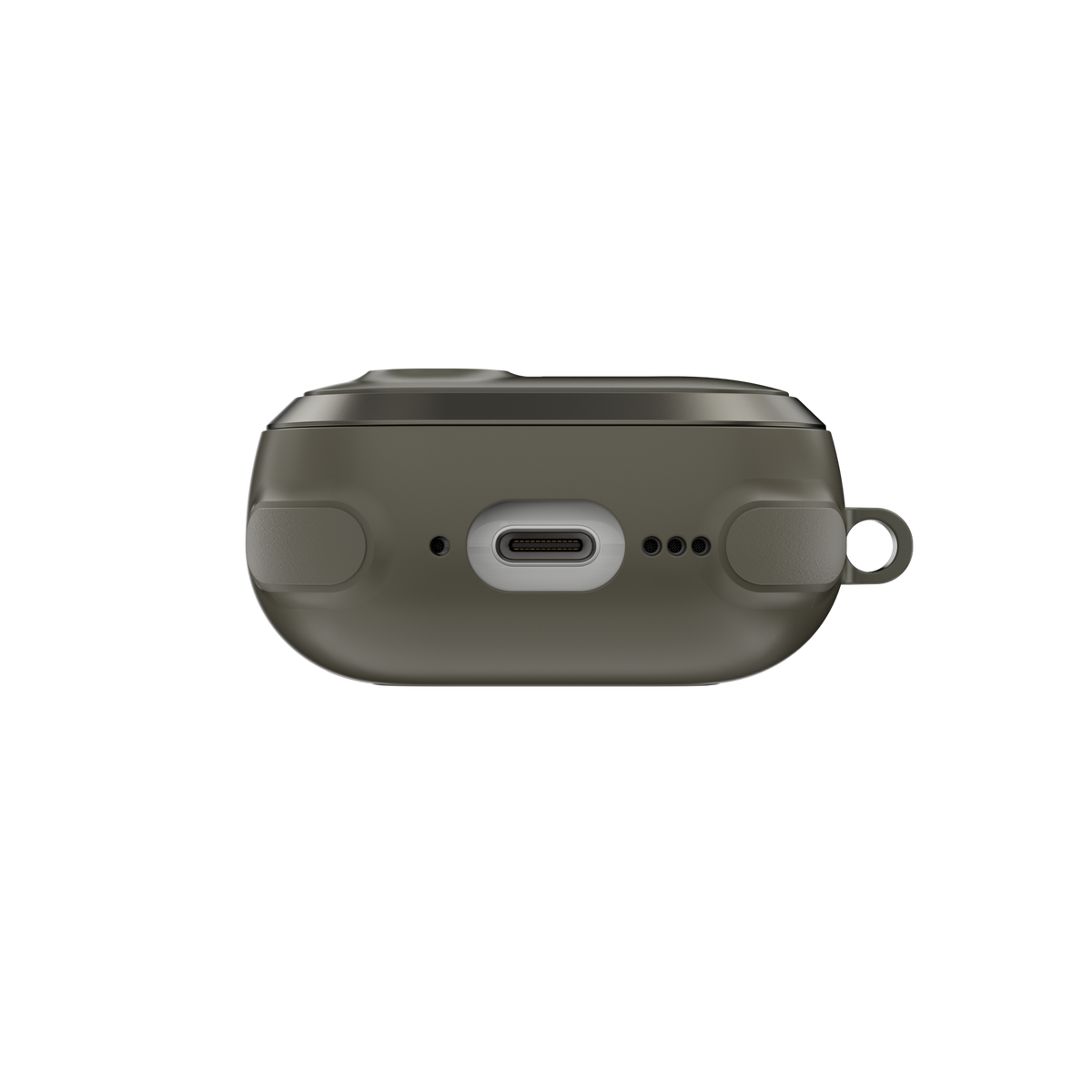 MAGEASY Odyssey AirPods 4 case in Metal Green, bottom view with charging port access