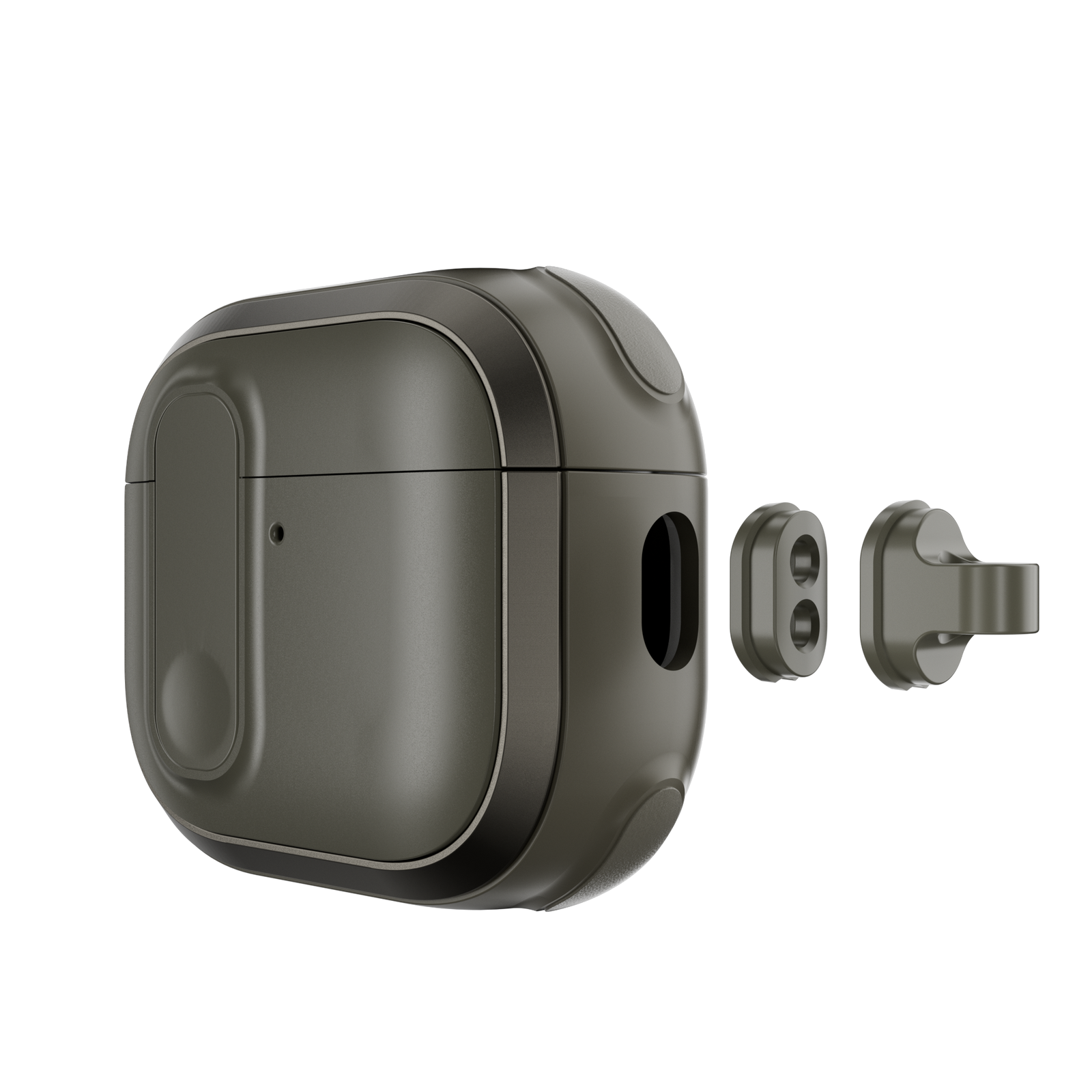 MAGEASY Odyssey AirPods 4 cover in Metal Green, detachable hook and accessory mount detail