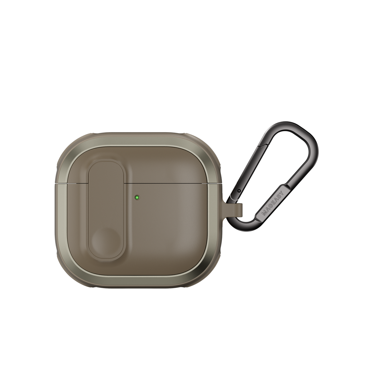 MAGEASY Odyssey AirPods 4 protective case in Metal Sand, closed front view with secure latch