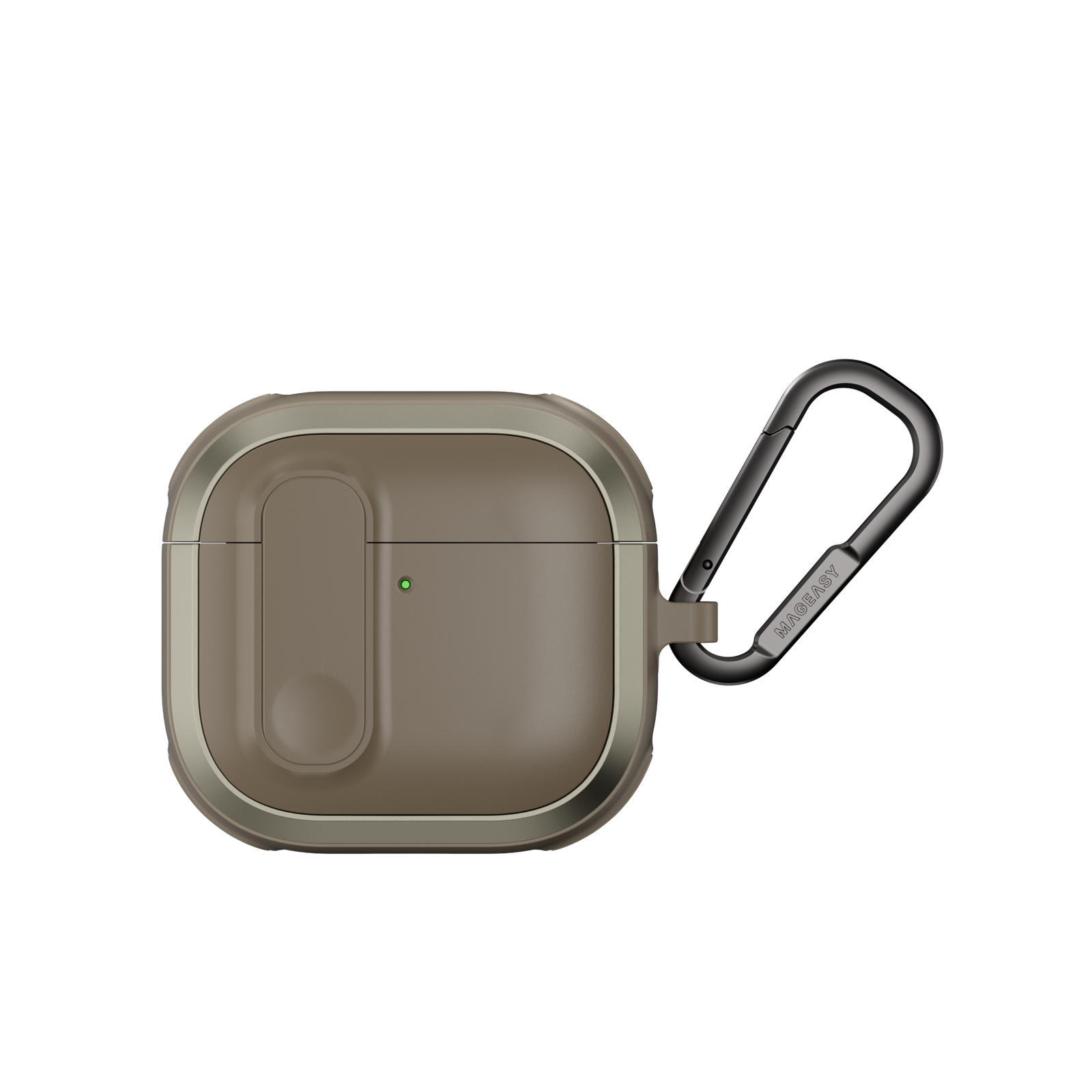 MAGEASY Odyssey AirPods 4 protective case in Metal Sand, closed front view with secure latch