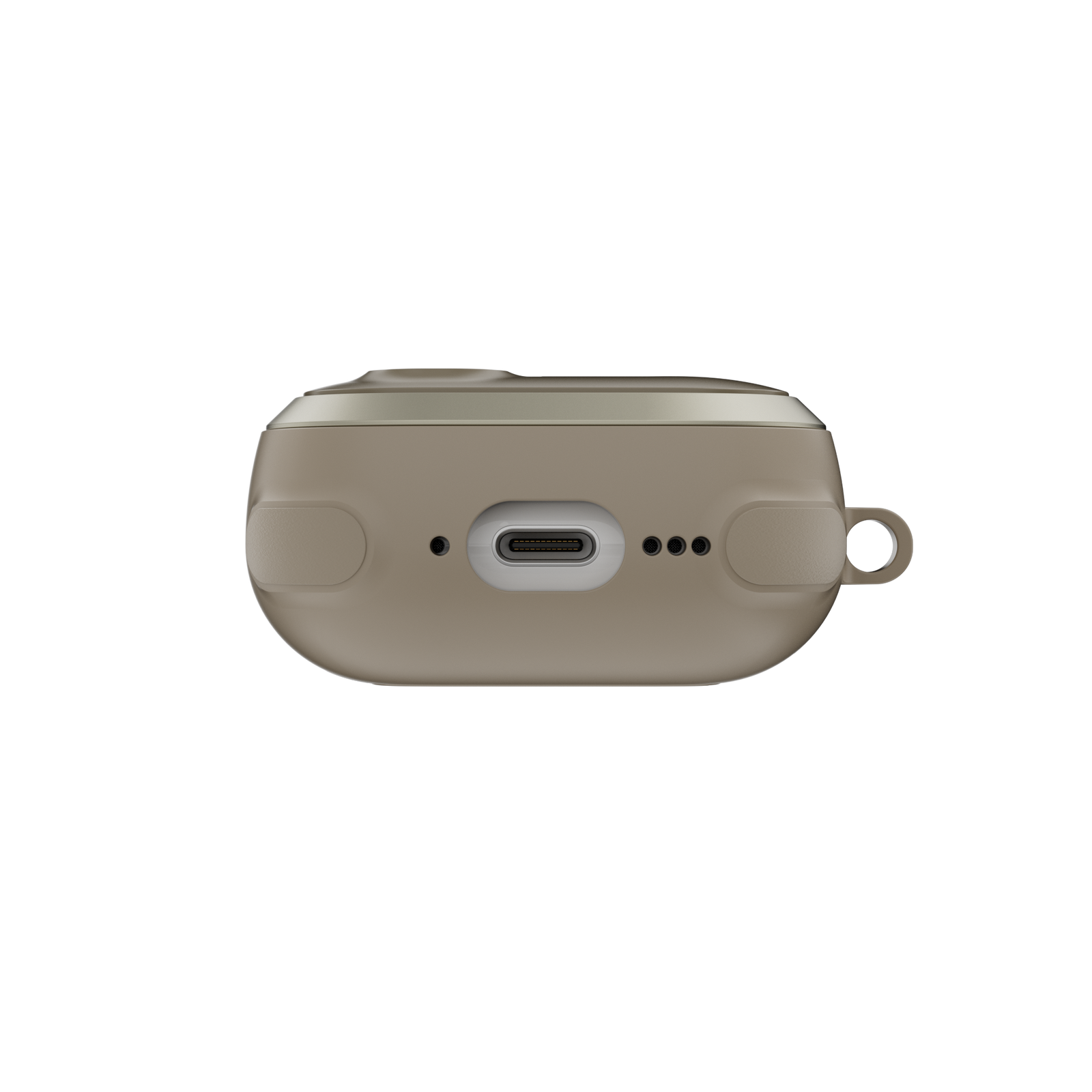 MAGEASY Odyssey AirPods 4 case in Metal Sand, bottom view with charging port access