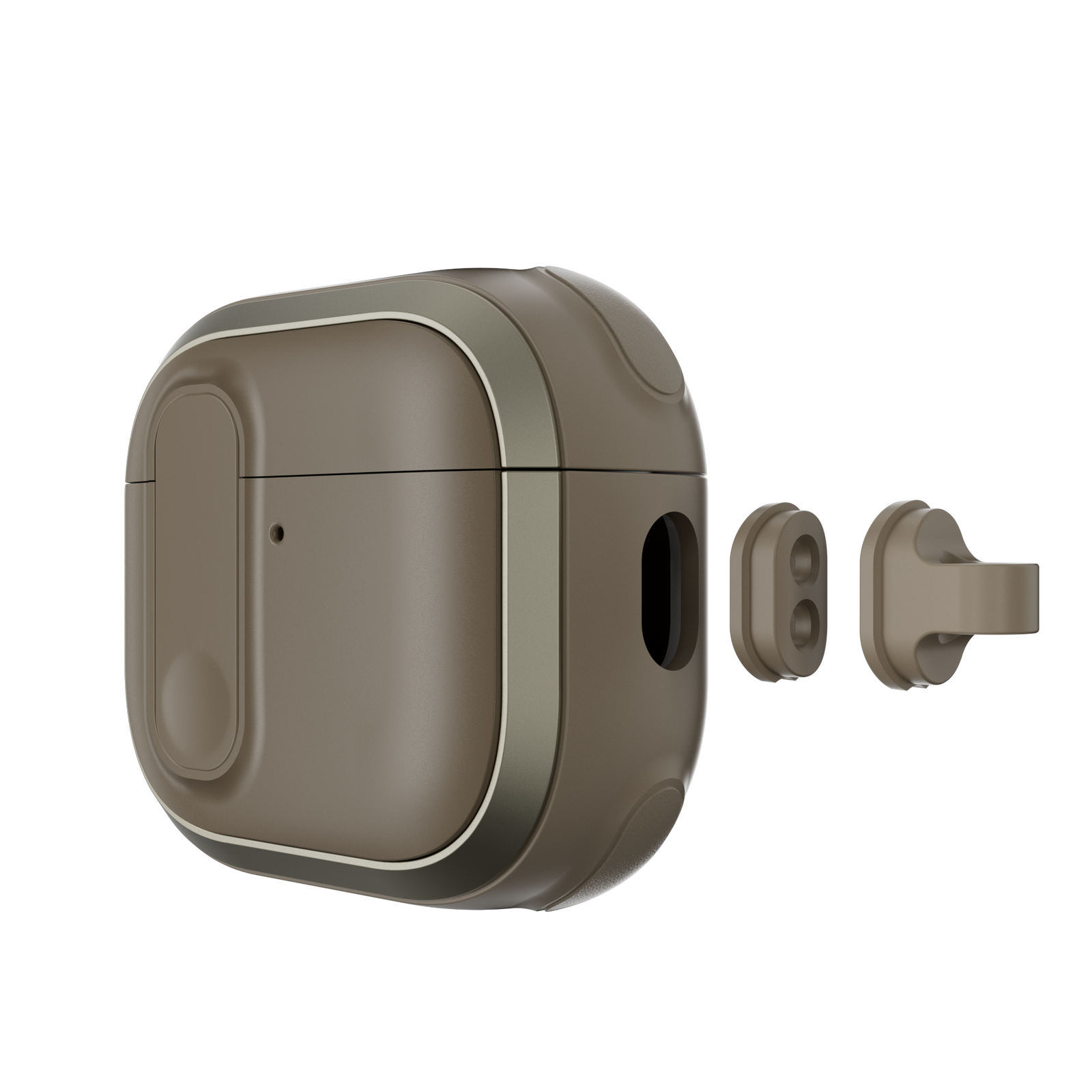 MAGEASY Odyssey AirPods 4 cover in Metal Sand, detachable hook and accessory mount detail
