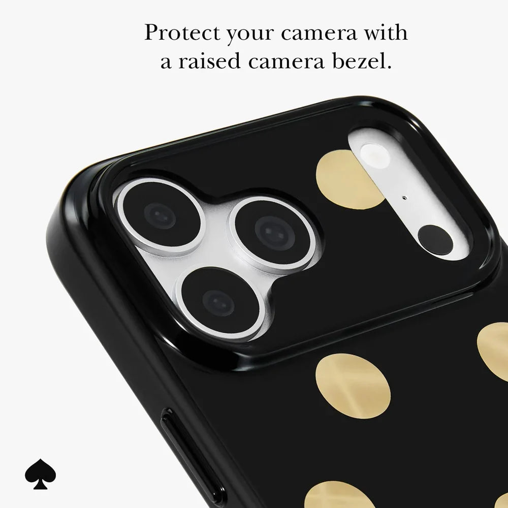 Metallic Classic Dot MagSafe Case for iPhone 18 Pro Max in Black/Gold - Kate Spade