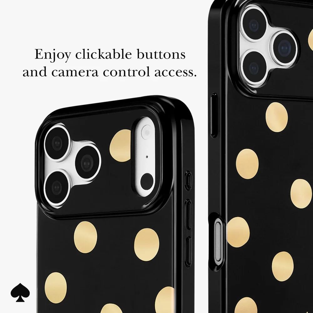 Metallic Classic Dot MagSafe Case for iPhone 18 Pro & 17 Pro 6.3 in Black/Gold - Kate Spade