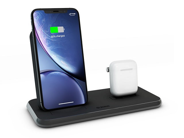 Zens Aluminium Dual Wireless Charging Dock for SmartPhone + Airpods - Black - Mac Addict