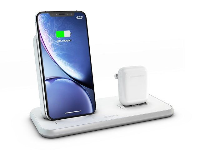 Zens Aluminium Dual Wireless Charging Dock for SmartPhone + Airpods - White - Mac Addict