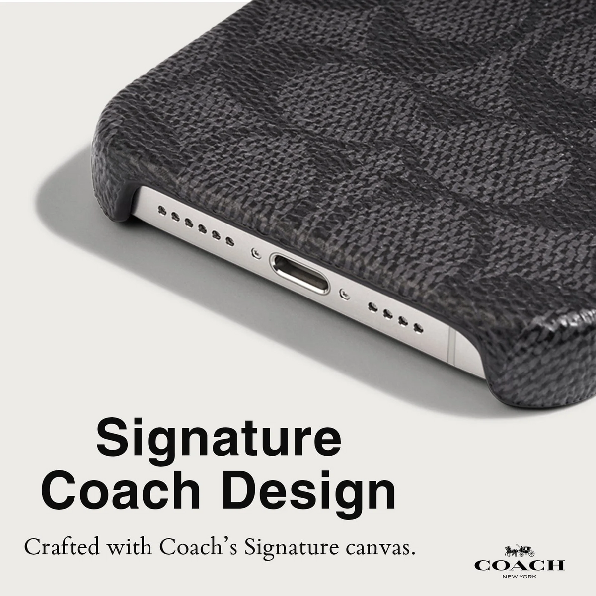 Coach Slim Case Signature for iPhone 16e/15 / 14 / 13 Charcoal