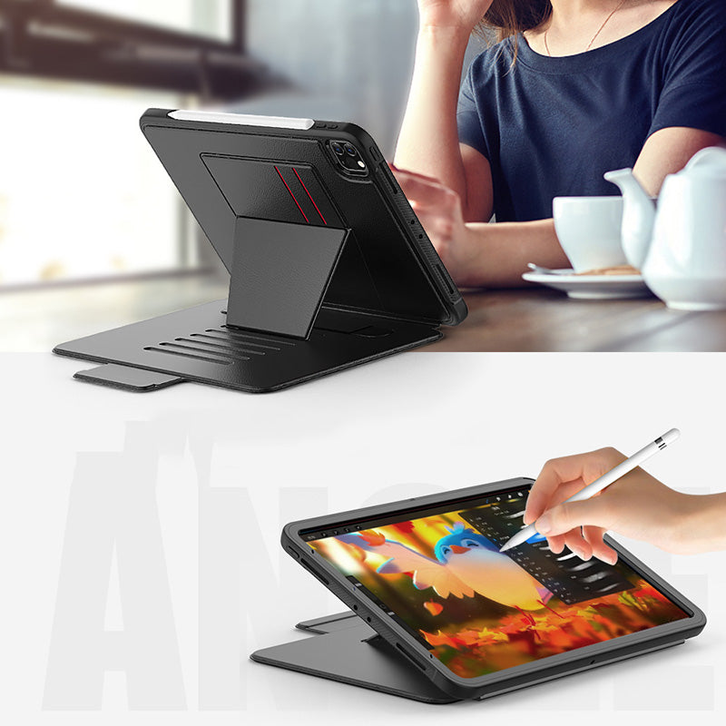 Folio Synthetic Leather Folio Case iPad Pro 11 & Air 5 & 4 with Kickstand - Black - Mac Addict