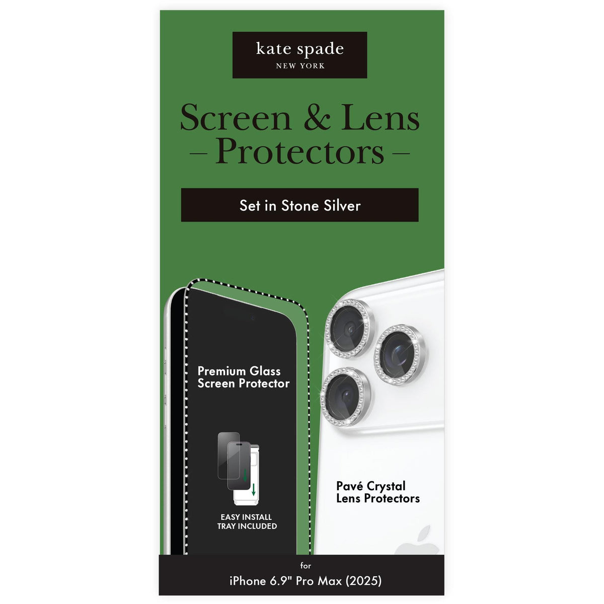 Kate Spade Fashion Lens & Screen Protectors for iPhone 17 Pro Max - Set in Stone Silver