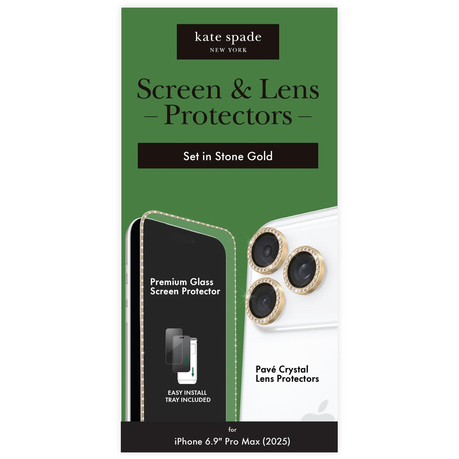 Kate Spade Fashion Lens & Screen Protectors for iPhone 17 Pro Max - Set in Stone Gold