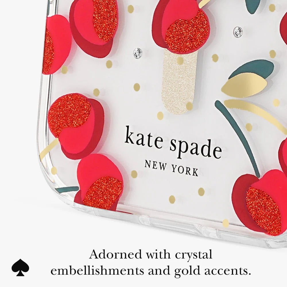 Cherry Dot MagSafe Case for iPhone 18 Pro & 17 Pro 6.3 in Clear/Red & Gold - Kate Spade