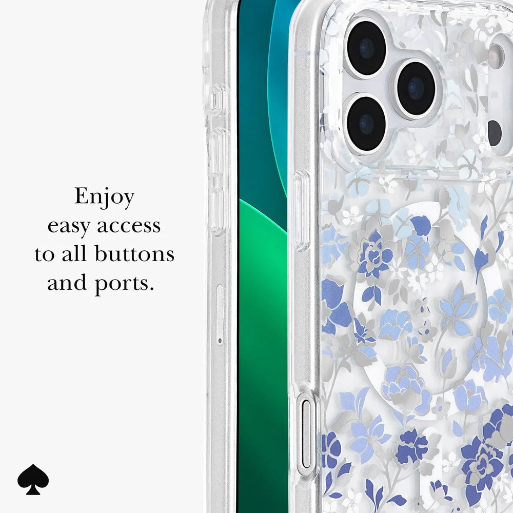 Flowerbed Blue MagSafe Case for iPhone 18 Pro & 17 Pro 6.3 in Clear/Blue - Kate Spade