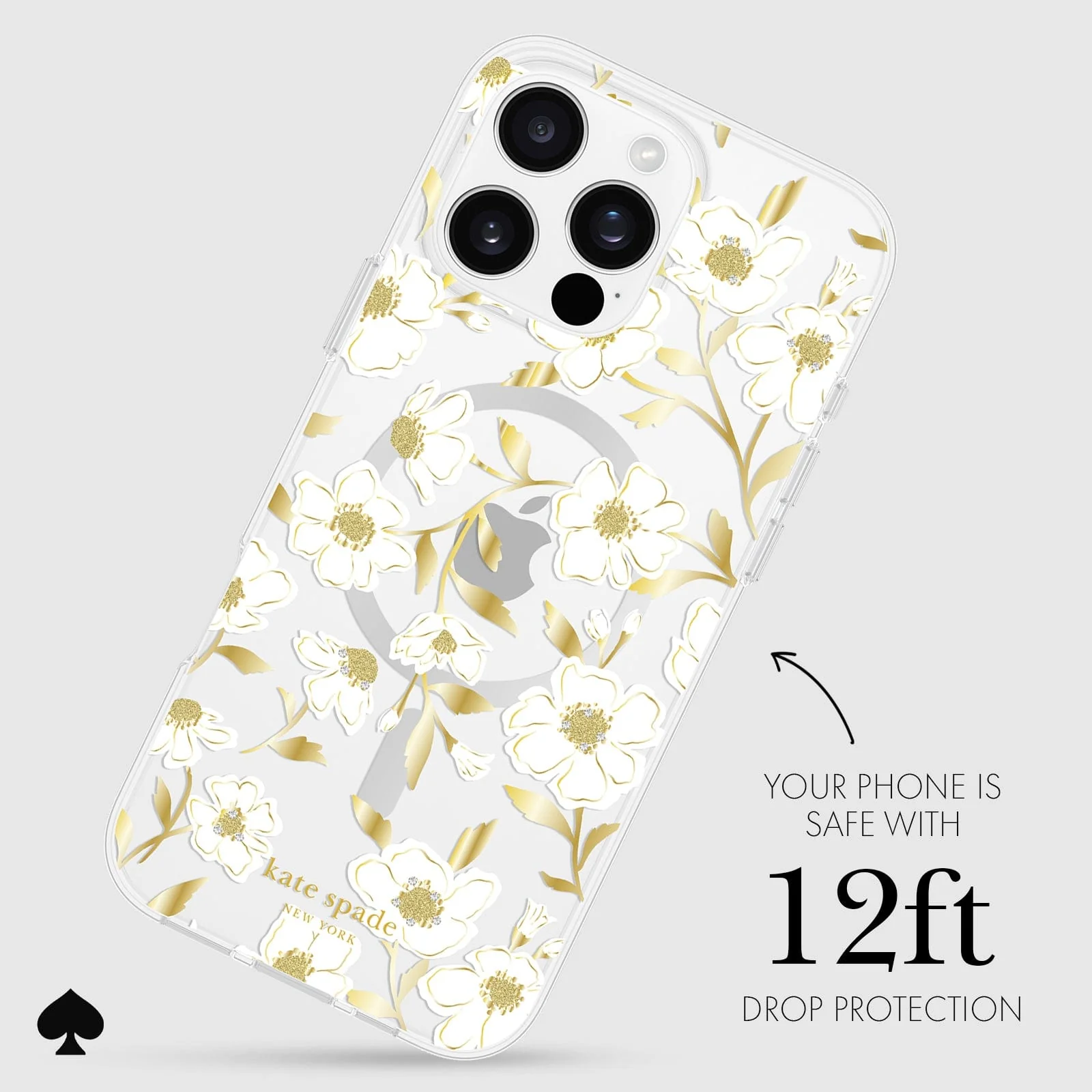 Kate Spade Sunshine Floral MagSafe Case for iPhone 16 Pro Max Clear / Gold