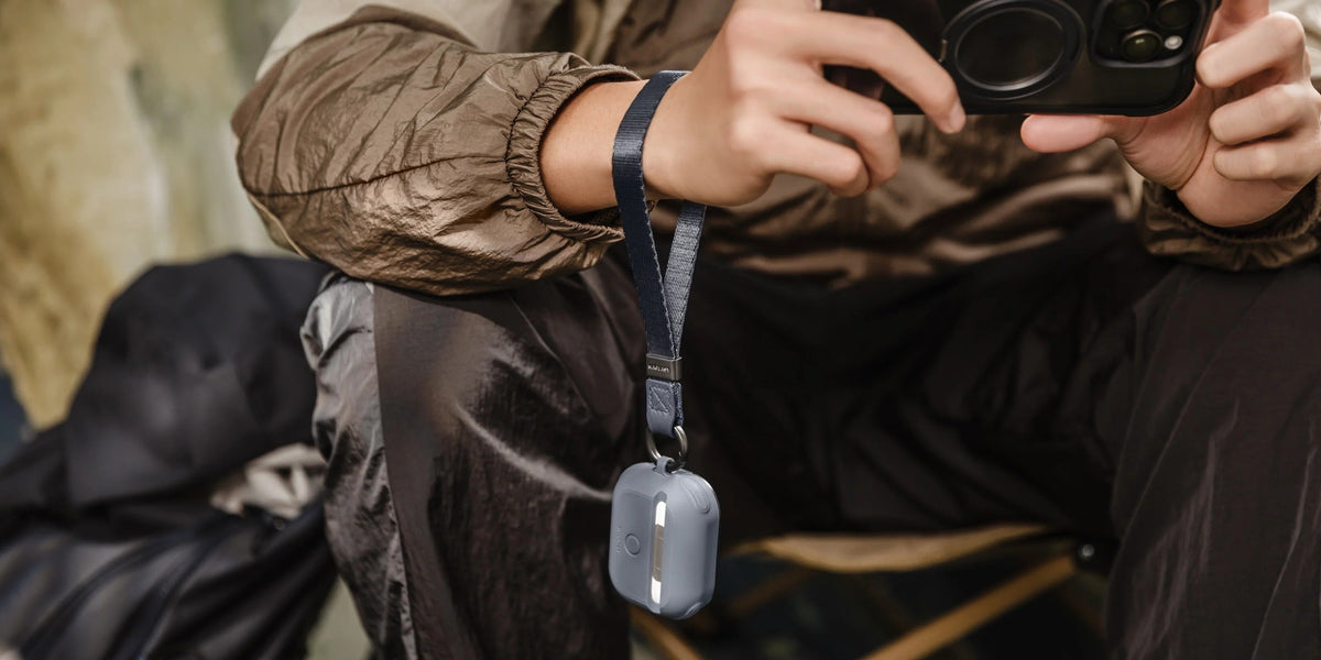 MAGEASY Odyssey AirPods 4 case in Metal Blue Gray, travel-ready protective cover feature graphic