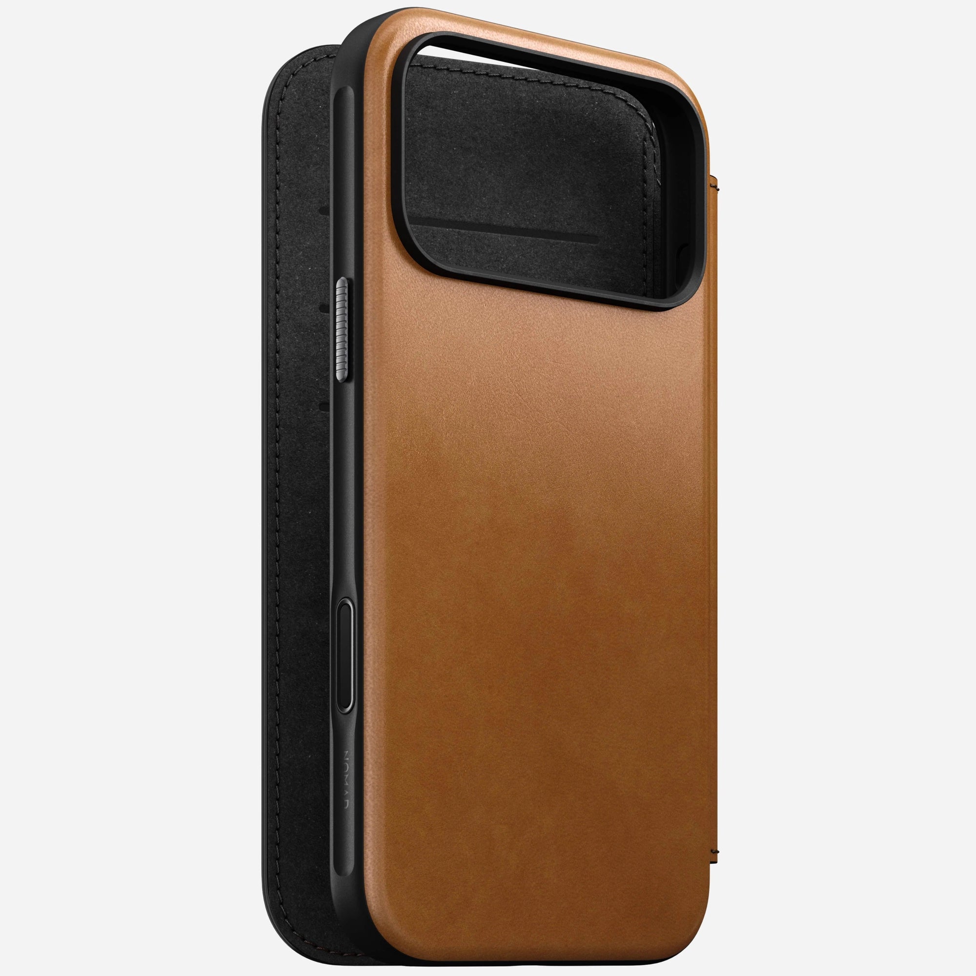 nomad folio folio case for iphone 17 pro english tan inside card slots