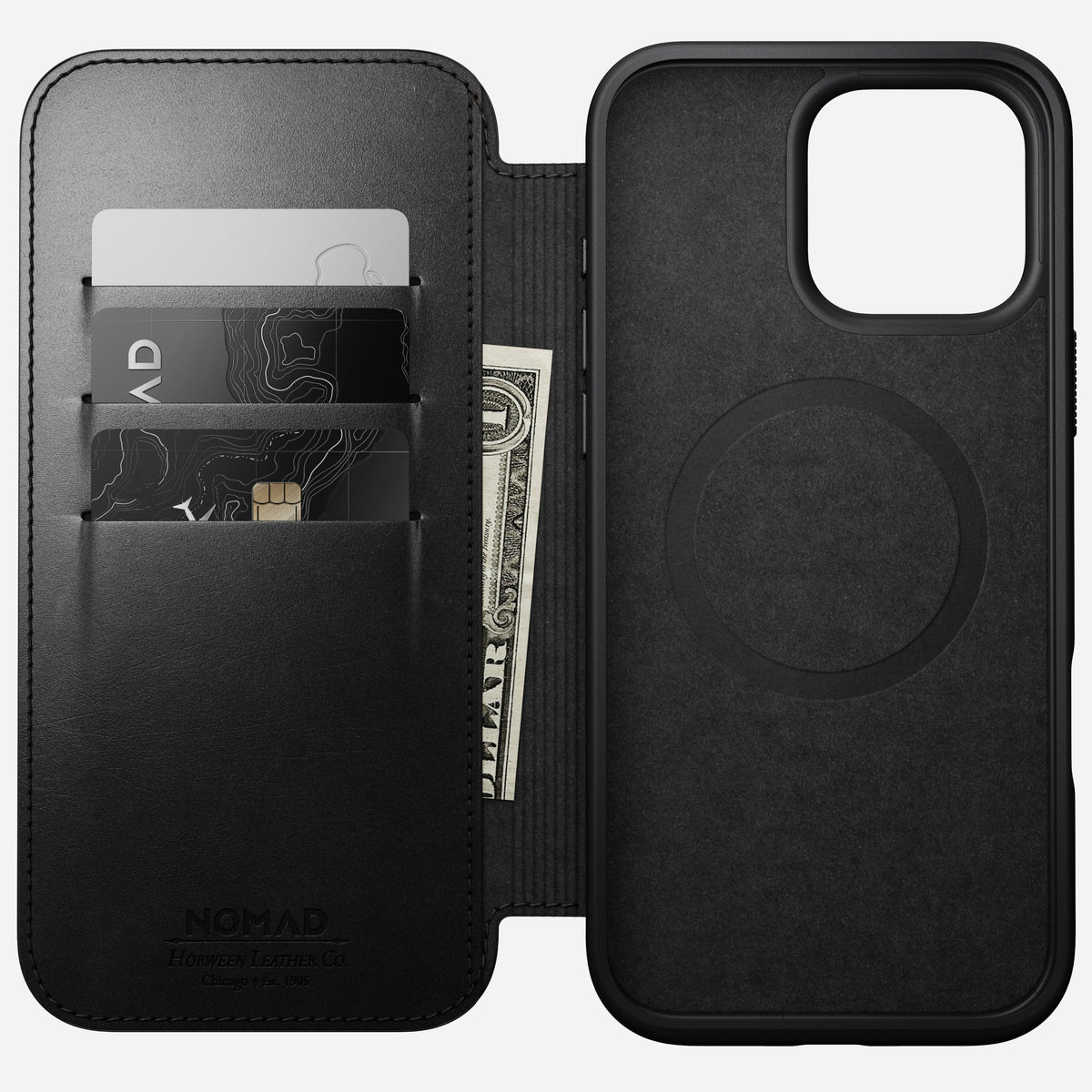 Nomad Horween Premium Leather Folio Case iPhone 16 Pro Max 6.9 - Black