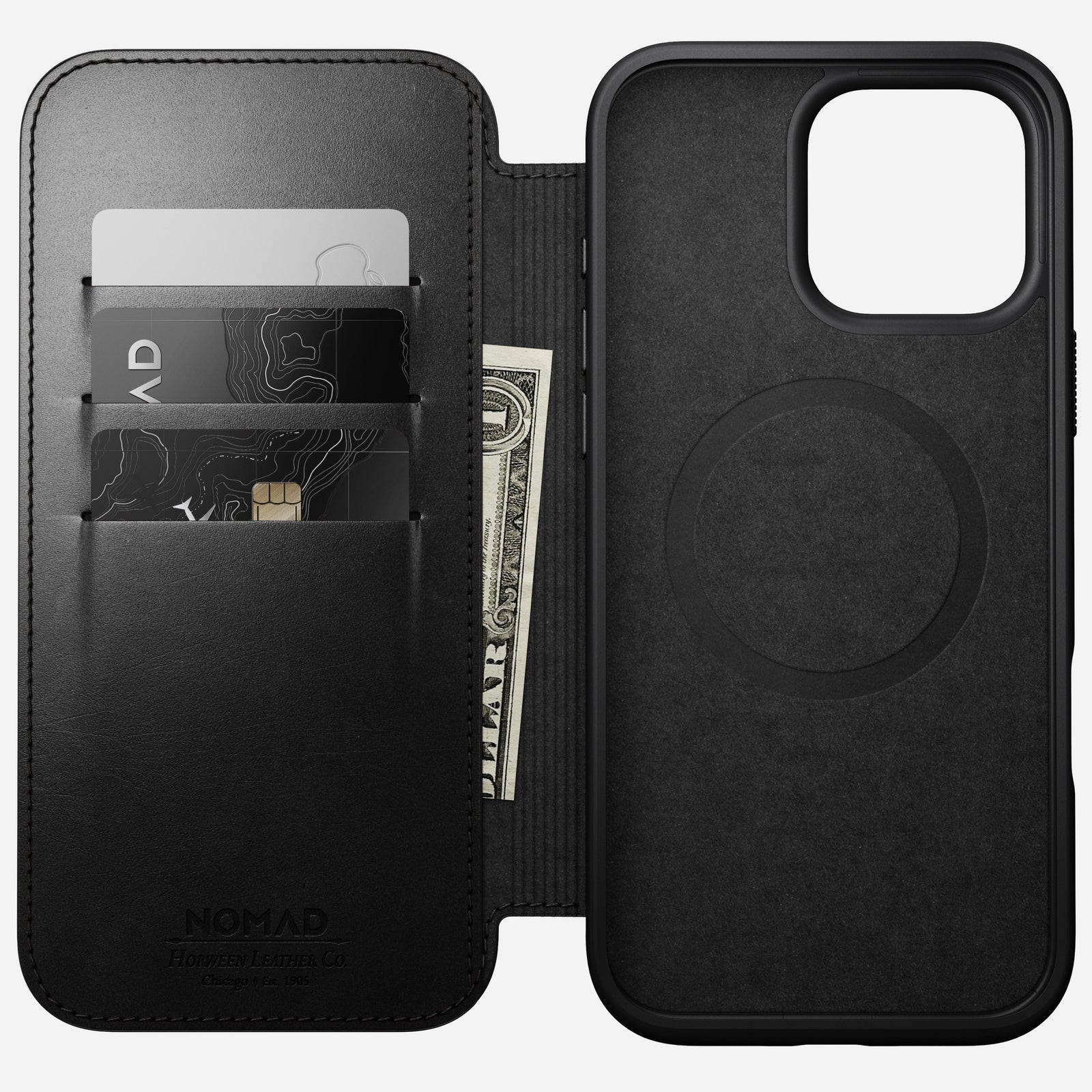 Nomad Horween Premium Leather Folio Case iPhone 16 Pro Max 6.9 - Black