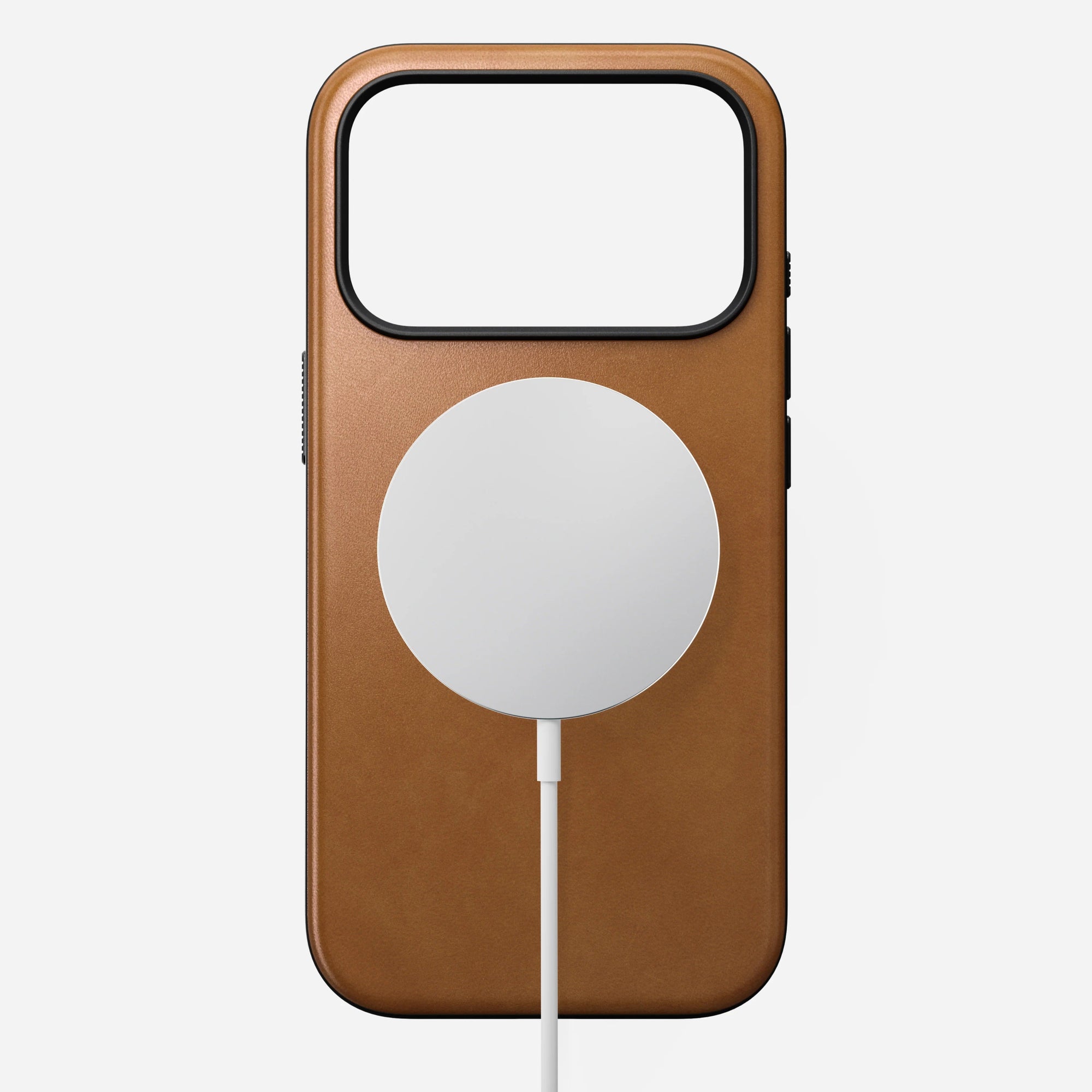 nomad modern leather case for iphone 17 pro max english tan leather grain closeup