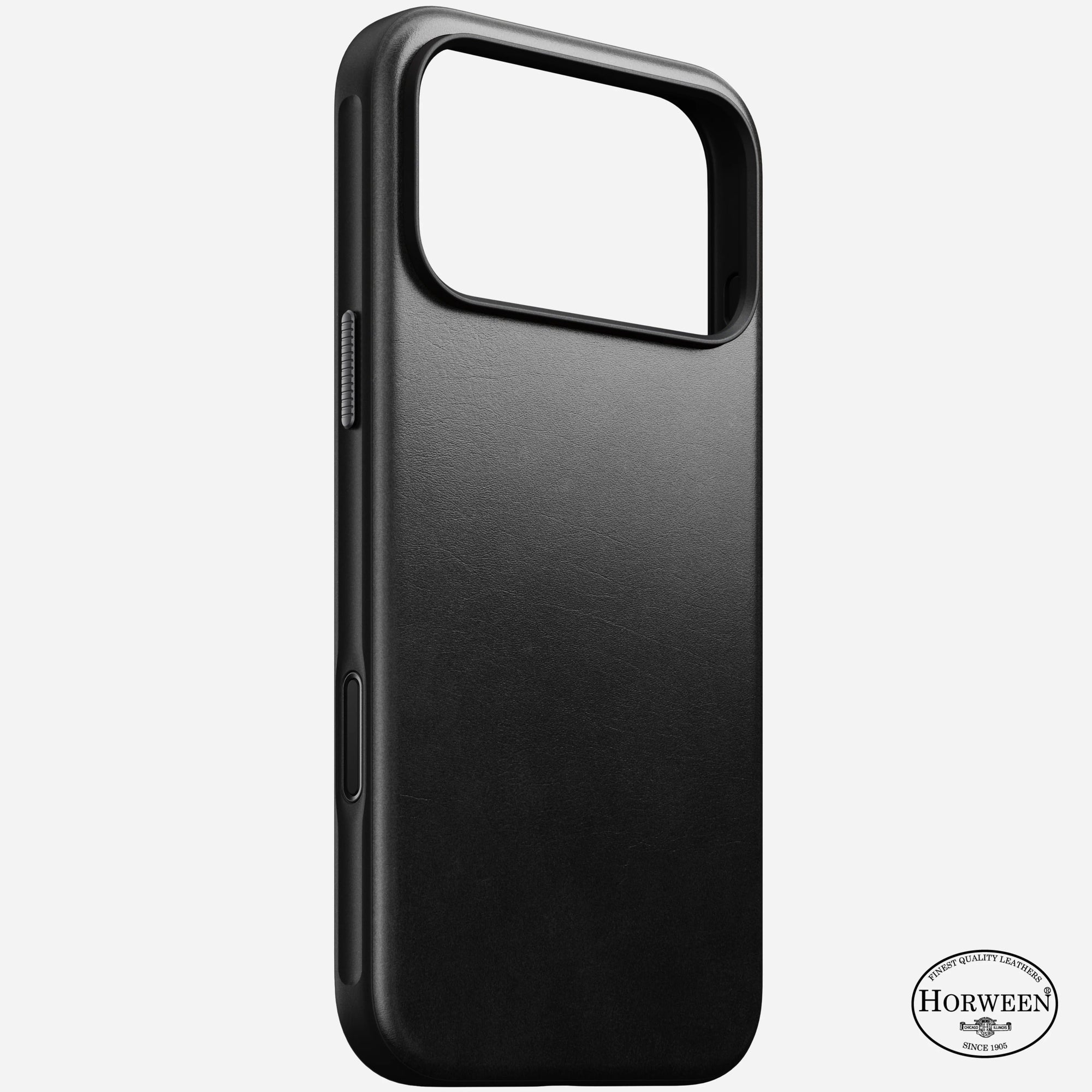nomad modern case for iphone 17 pro max black leather grain closeup