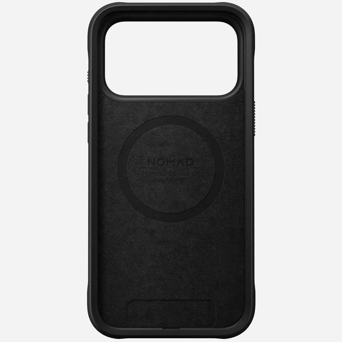nomad rugged case for iphone 17 pro max black leather grain closeup