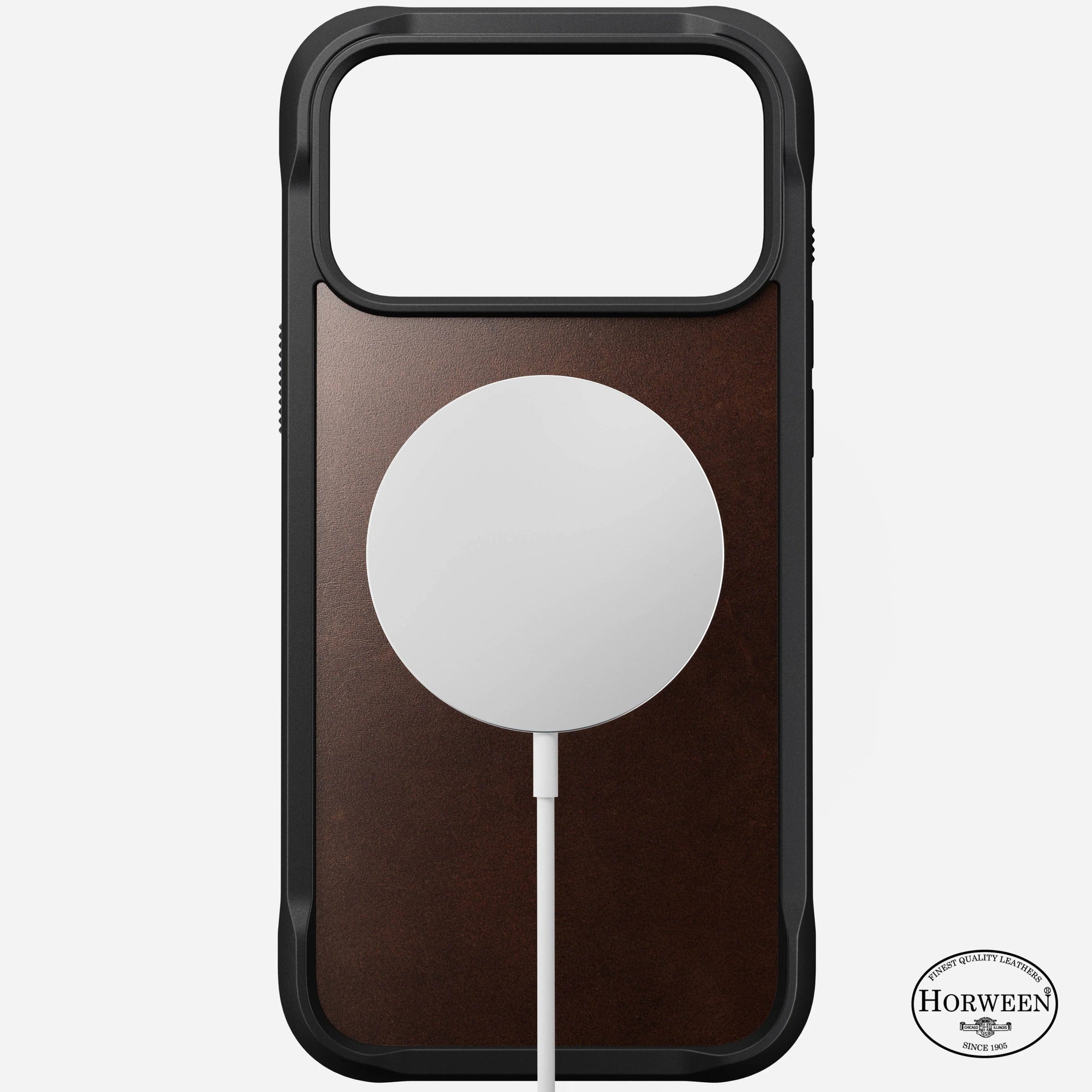 nomad rugged case for iphone 17 pro rustic brown leather grain closeup