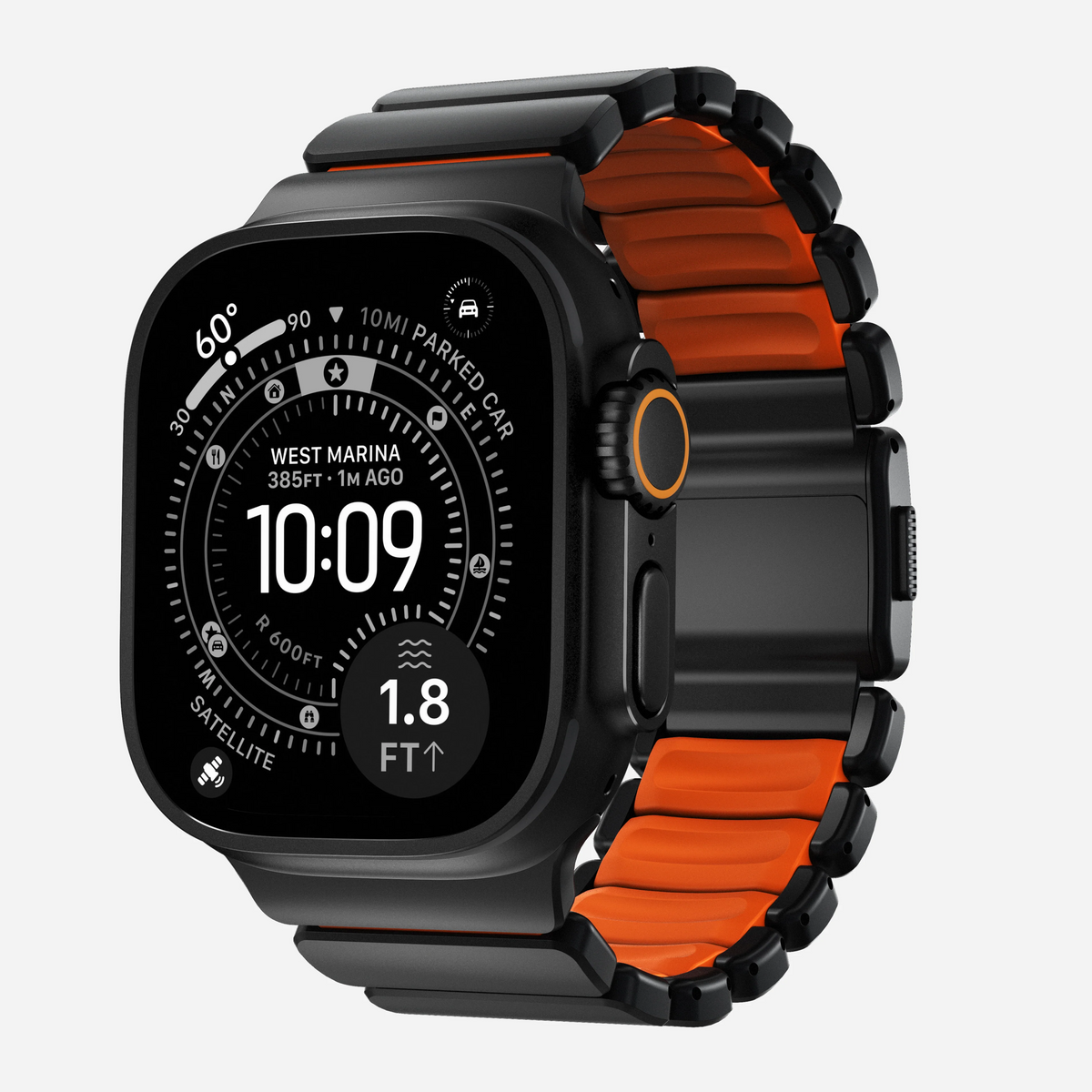 Nomad Stratos Titanium Apple Watch Ultra 1 - 3 / 42-49mm / Series 1-11 &amp; SE - Black / Orange - Mac Addict